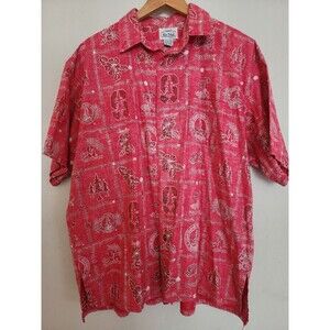 Ke Nui Hawaii Mens Floral Shirt XL Short Sleeve Button Red Stanford Cardinal